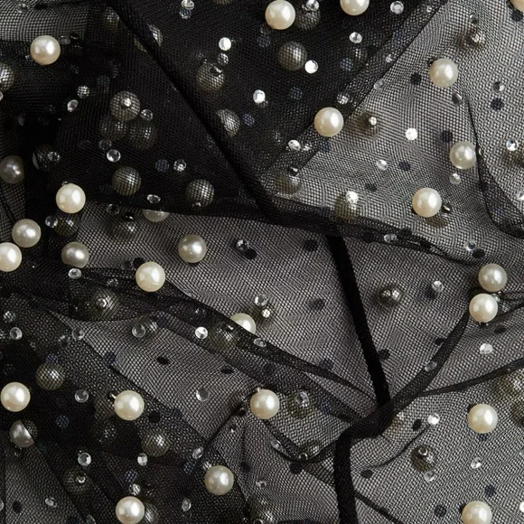 H&M Sheer Black Pearl-Embellished Mesh Slip Dress | Evening / Layering Piece - Picture 3 of 4